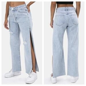 Adika Women's Bernisse Side Slit Jean Light Wash Size XL